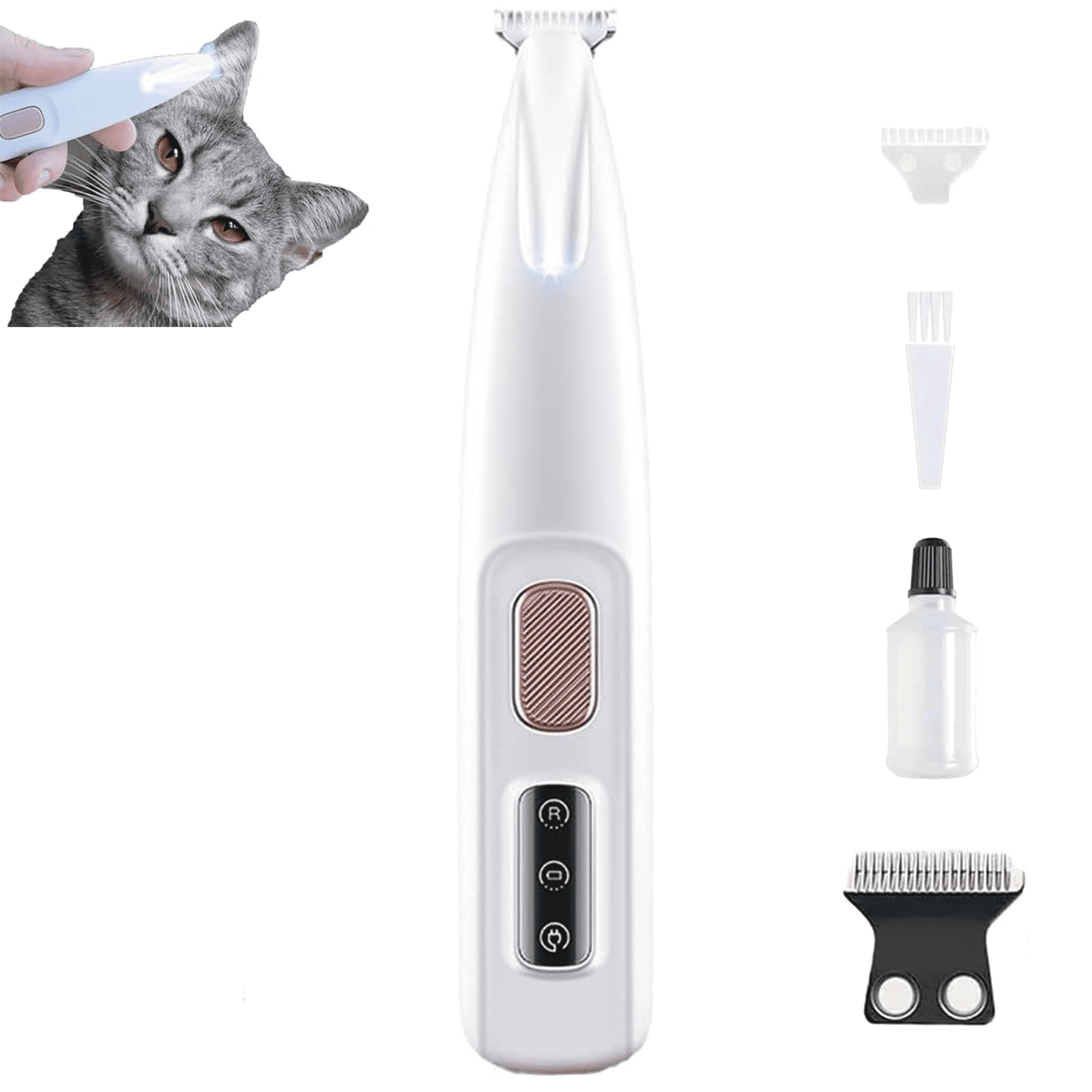 Belvedere Cat Grooming Trimmer - Rechargeable Low Noise Clipper with LED Light, Waterproof & Precision for Sensitive Areas