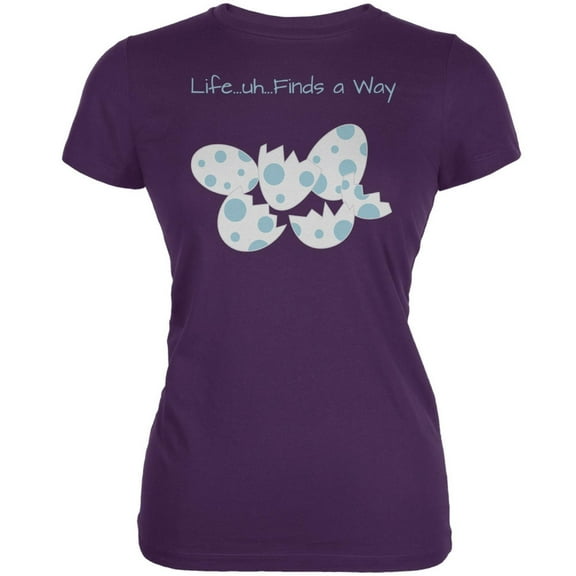 Jurassic Dino Eggs Life Finds a Way Purple Juniors Soft T-Shirt - Large
