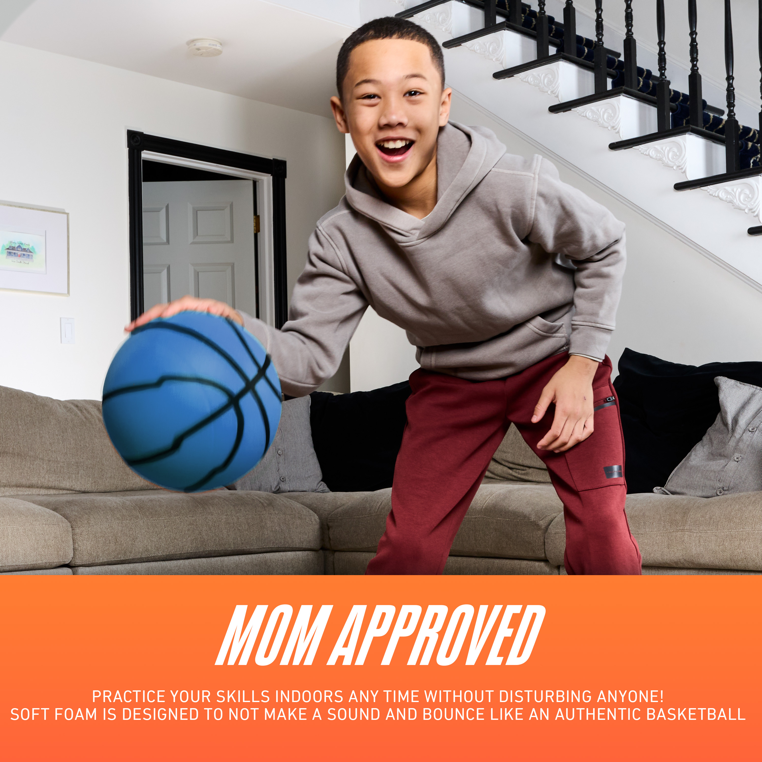 NERF Quietcourt Silent Foam Basketball -  Quiet Ball for Indoor Dribbling Practice + Drills - 28.5" - Kids + Youth Basketball - Never Goes Flat Foam