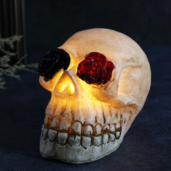 Halloween Glow in the Dark Resin Skull LED Decorative Prop Terrifying Skull Decoration Perfect for Halloween Parties and Haunted Houses Resin Skull Light Spooky Halloween Decor Ideal for Outdoor and I