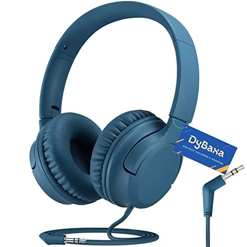 Cascos para niños DyBaxa, plegables, volume limiter 94dB, para clases en línea, viajes, compatible con smartphones y tablet, azul