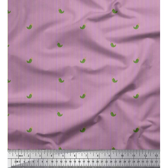 Soimoi Purple Rayon Fabric Green Chilli & Stripe Print Fabric by the Yard 56 Inch Wide