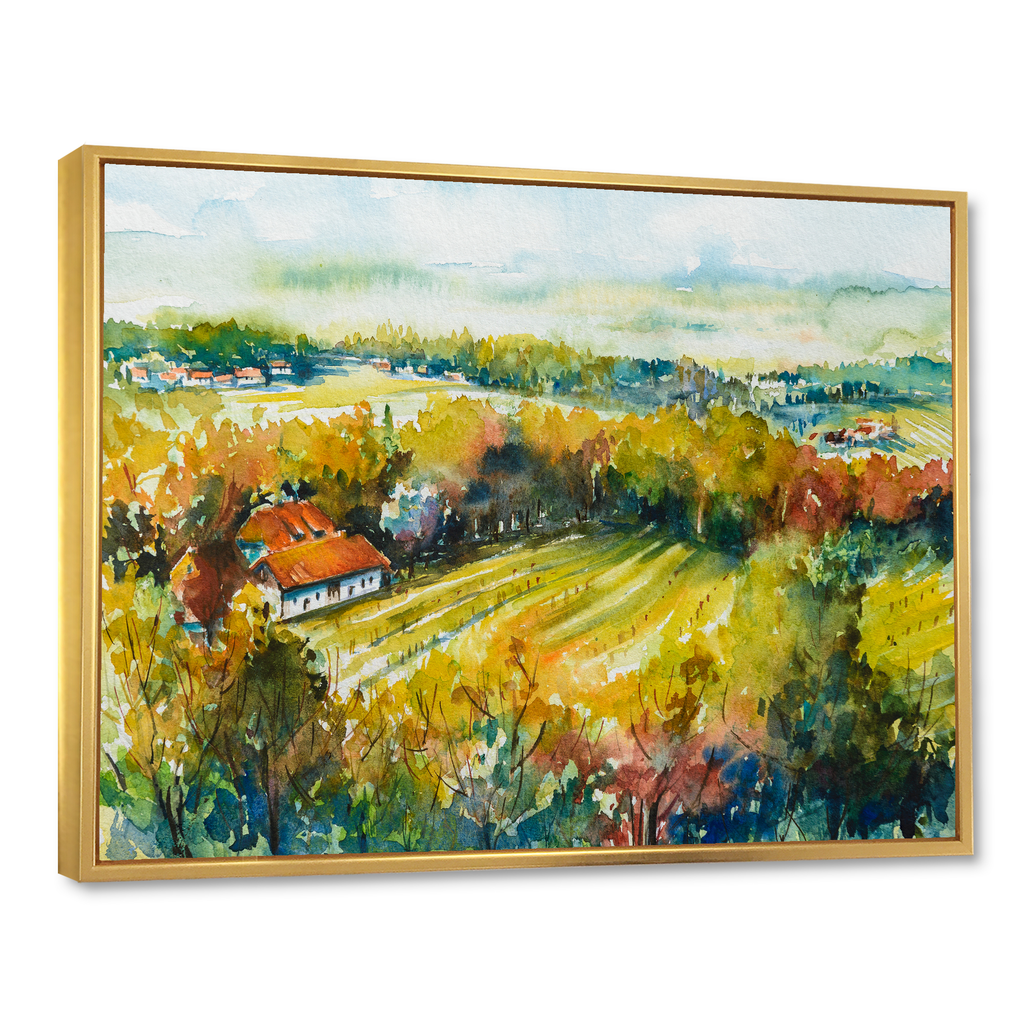 Designart 'Autumn Rural Landscape' Country Framed Canvas Wall Art Print