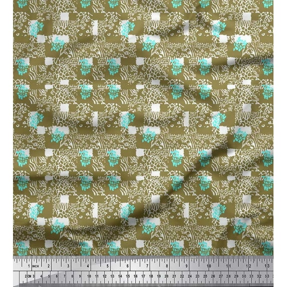 Soimoi Green Poly Georgette Fabric Leopard,Ziraffe & Wild Animal Skin Print Fabric by Yard 42 Inch Wide