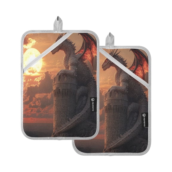 BZSMCE Pot Holder Oven Mitts Cooking baking Dragon and Sun Creative Pattern Size:7x9.8in