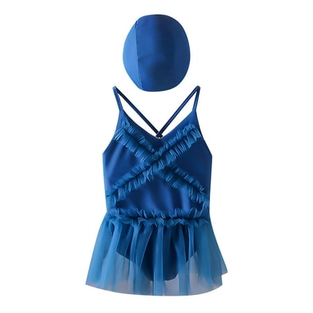 

Lovely Casual Swimwear For Children Girls Solid Color Fashion Quick Dry Princess Mesh Suit Skirt With Swimming Cap Bathing Wears Pool Cozy Swimsuits