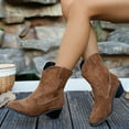 thumbnail image 2 of Womens Wide Mid Calf Cowboy Cowgirl Boots Winter Fall Fashion Leather Suede Low Cut Pointed Toe Low Heel Pull on Dress Riding Short Booties, 2 of 7