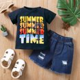 thumbnail image 3 of 12 Months Baby Boys Clothes 18 Months Boys 2PCS Summer Outfit Set Letter Print Infant Boy Short Sleeve Top Denim Shorts Set Black, 3 of 8