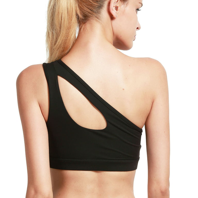 Elbourn Sexy One Shoulder Sports Bras for Women Wirefree Yoga Bra