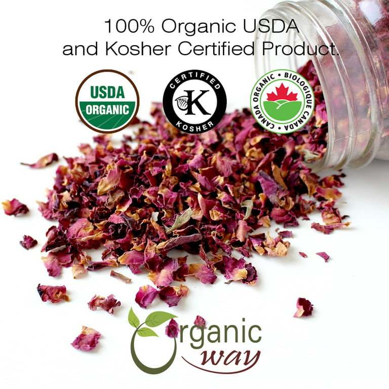 Jiva USDA Organic Dried Red Rose Petals 7 Oz (200g) Large Bag - Food Grade,  Edible Flowers - Use in Tea, Baking, Making Rose Water, Crafting, Wedding