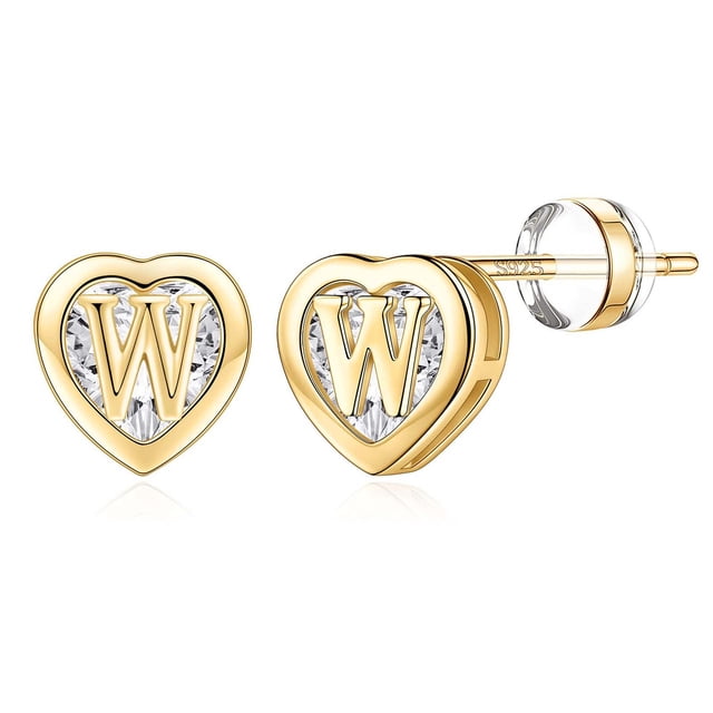 Xihbxyly Pendientes con Inicial de Corazón, de Plata de Ley S925, Diseño Personalizado En Forma de Corazón, Circonitas Deslumbrantes, Perfectos para San Valentín, Cumpleaños o Graduación, Tamaño de 6