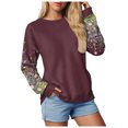thumbnail image 6 of larppty Womens Fashion Floral Printed Crewneck Long Sleeve Casual Sweatshirt Pullover Tops (Brick Red, L), 6 of 9