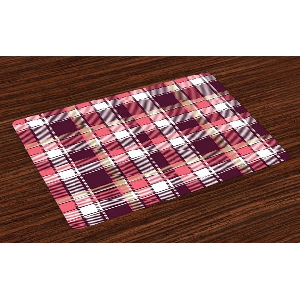 Checkered Placemats Set of 4 Old Fashioned Style Garment Pattern Traditional Plaid Geometric
