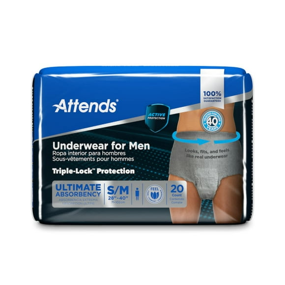 Attends Discreet Men's Underwear - Small/Medium - Case of 80pc