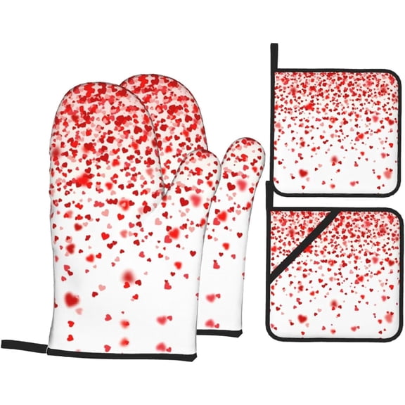 Mother''s Day Oven Mitts and Pot Holders 4 Pcs Sets for Kitchen, Cooking Gloves Heat Resistant Oven Mitt Gloves Non Slip Potholders for Baking, BBQ, Grilling