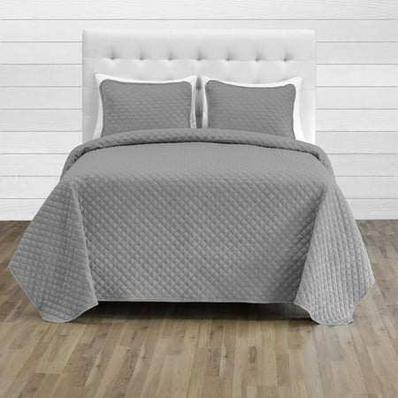 Black And Grey King Size Bedding 7 Piece Queen Coverlet Set + Microfiber Sheet Set - Diamond Stitched Lightweight Bedspread - Ultra-Soft Microfiber Sheet Set (Coverlet Set: Light Gray, Sheet Set: Dark Blue) ()