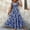 Blue, variant on Women's V-Neck Botanical Print Short Sleeve Maxi Dress, Elastic Waist Bohemian Flowy Summer Dress Purple,XL