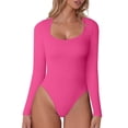 thumbnail image 1 of Women's V-Neck Long Sleeve Jumpsuit - Tight Fitting Threaded Top & Pants Set, 1 of 4