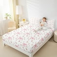 thumbnail image 4 of jejeloiu Cute Bowknot Twin Sheet Sets,Ribbon Bow Flower Twin Fitted Sheet,Pink White Flat Sheet For Girls,Super Cozy Bedroom Decor,3pcs, 4 of 7
