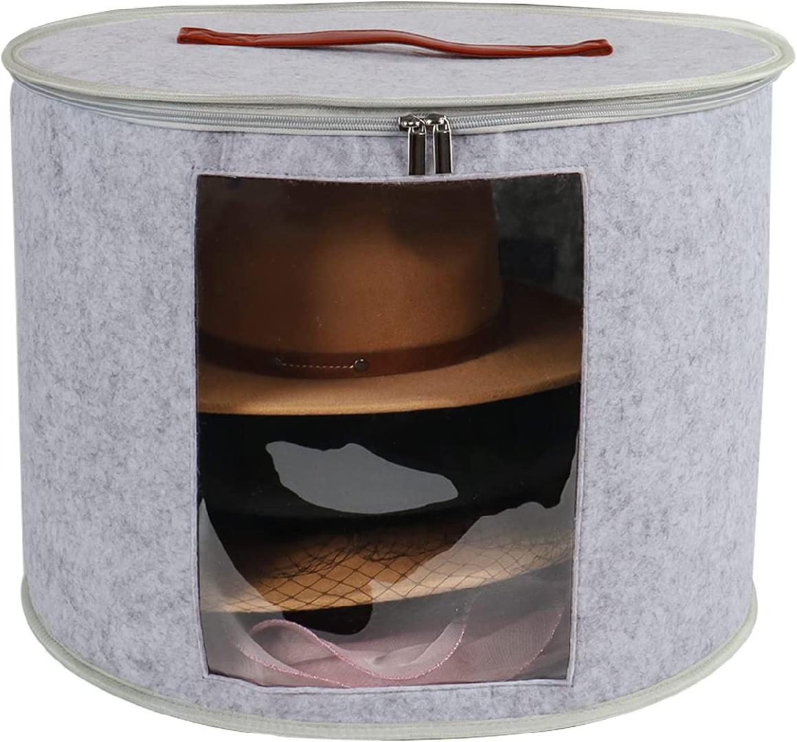 19" D x 14" H Large Hat Box, Felt Hat Boxes for Women and Men Storage