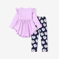 thumbnail image 3 of PatPat Toddler Kid Girl Outfits 2 Pieces Bowknot Ruffled Long Sleeves T-Shirt Flower Allover Pants Legging Set Size 4-12, 3 of 6