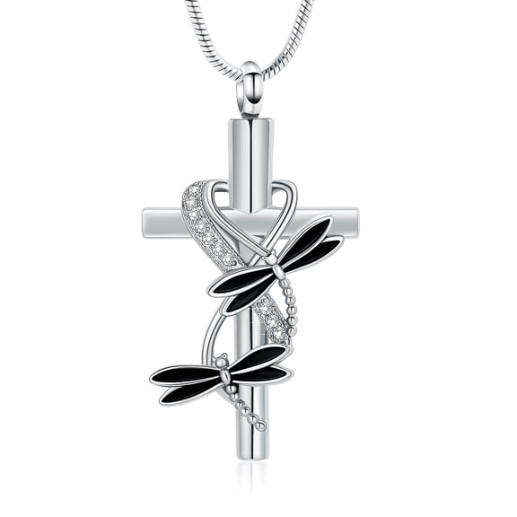Love Infinite Dragonfly Cross Urn Pendant Cremation Jewelry for Ashes Keepsake Memory Necklace Memorial Jewelry