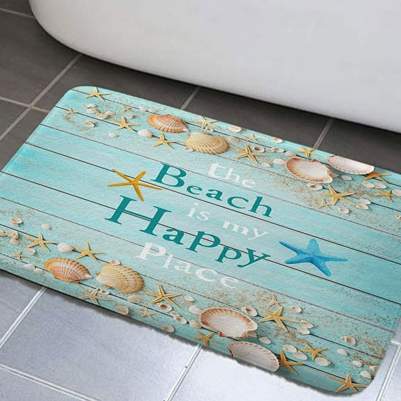 Beach Bathroom Rugs, Palm Tree Starfish Seashell Extra Soft and Absorbent Bath Rugs, Ocean Non-Slip Bath Carpet, Bath Mats for Bathroom Floor, Tub and Shower(17"X29")