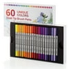 Dual Tip Brush Pens 60 Unique Colors By Positive Art: Wide Variety Of ColorsFor All Arts And Crafts, Ultra Fine And Jumbo Tip, With Color Chart And Stickers In Storing Case