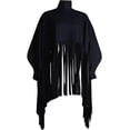 thumbnail image 4 of Haut à Franges à Manches Longues et Col Haut pour Femmes, Grande Taille, Poncho à Franges, 4 of 5