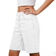 thumbnail image 3 of Clossjun Long Knee Length High Waisted Stretchy Cotton Jorts Bermuda Jean Shorts for Women with Pockets Denim Summer Clean Fit, 3 of 5