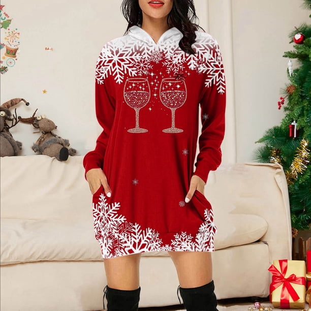WILLBEST Vestido Largo Casual Con Estampado Navideño, Sudadera Larga Para Mujer, Top Informal Y Cómodo Para Las Fiestas, 2025 Elegante Y Acogedor Para La Temporada De Invierno.