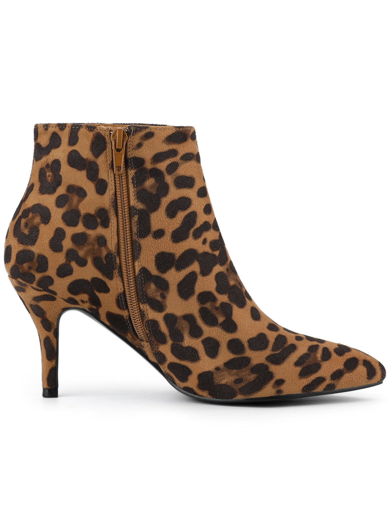 DARING DIVA Women's Pointed Toe Zipper Stiletto Heel Ankle Wrap Boots Leopard 10