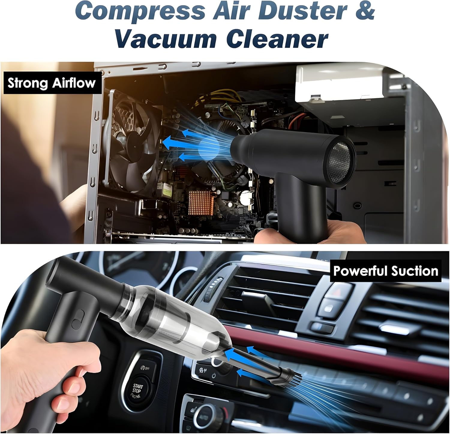 Compressed Air Duster & Vacuum Cleaner 250000 RPM | Brushless Motor with stepless variable High speed | Cordless 2-in-1 Air Blower for PC | Car | Home Cleaning | Type-C Rechargeable 10000mAh Battery