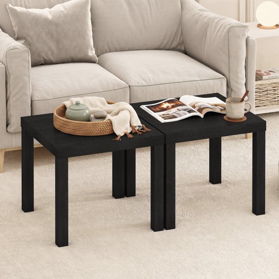 Furinno Simple Square Coffee Table, Side Table, Set of 2, Black