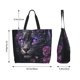 thumbnail image 5 of Balery Purple-Eyed Floral Leopard Bolsa Tote Estilo Estético con Cremalleras, Bolsa de Hombro, Bolsa de Compras Grande y Plegable, 5 of 8