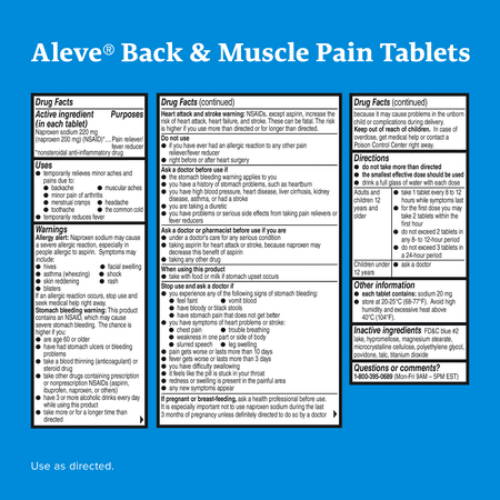 Aleve Back & Muscle Pain Reliever/Fever Reducer Naproxen Sodium Tablets, 220 mg, 24 Ct