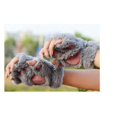 thumbnail image 4 of Lindo gato gatito pata felpa piel sintética guantes sin dedos para niñas y mujeres (gris), 4 of 5