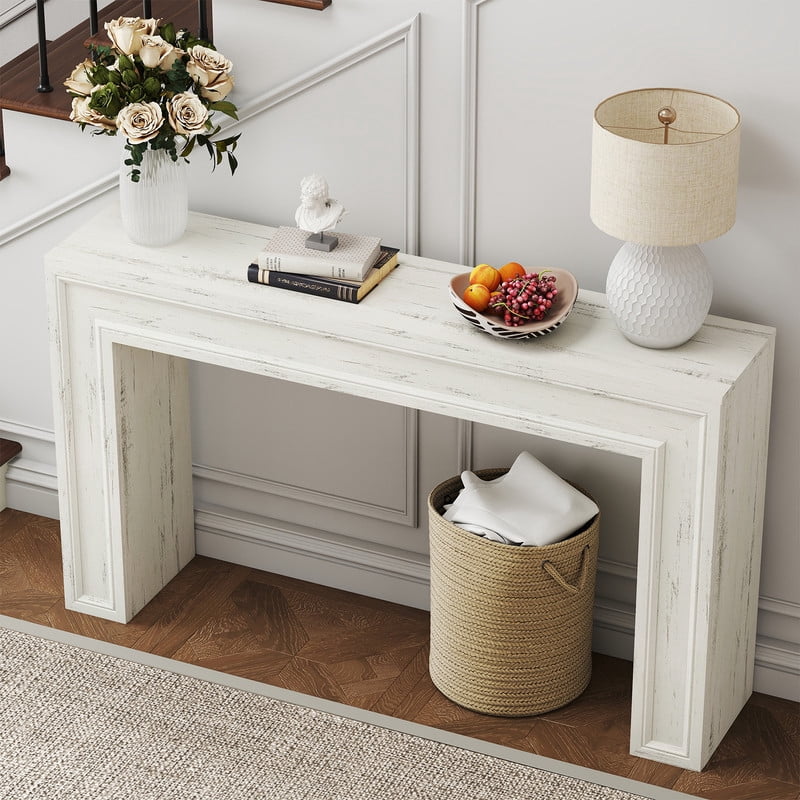PLAMLE 55 Inch Console Table for Entryway, Narrow Sofa Table Behind Couch with Storage Shelf, Farmhouse Wooden Hallway Table for Living Room, Foyer, Small Spaces
