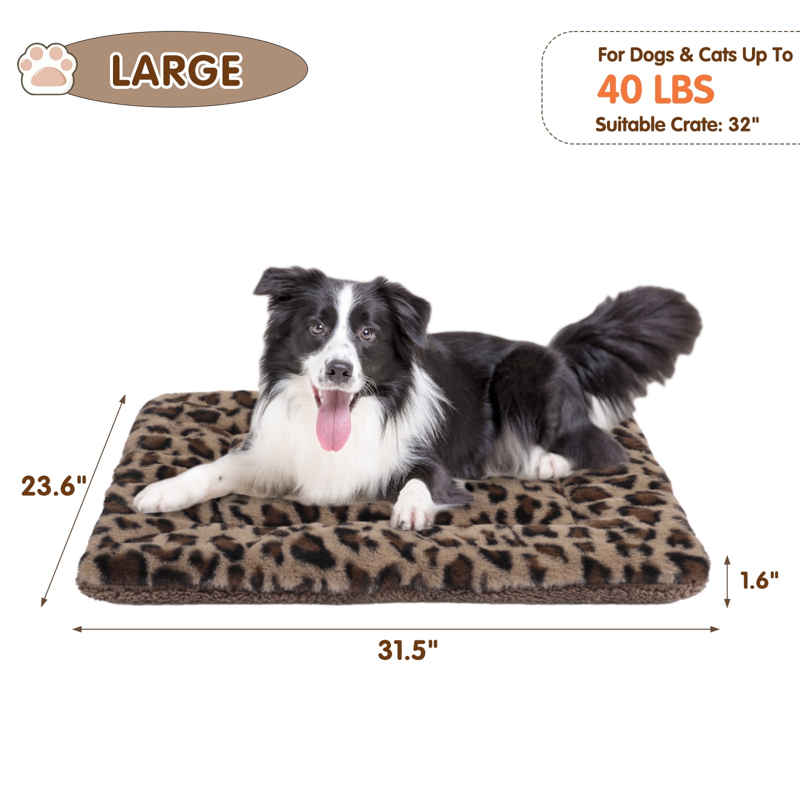 Sennaux Pet Bed Crate Mat Reversible Pad Leopard Pattern for Cat Dog, Large