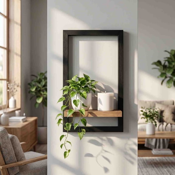 Feledorashia Wood Frame Wall Shelf, Floating Display Shelf, Rectangular Open Frame with an Integrated Ledge for Small Decor for Living Room Bedroom Office Entryway Hallway and Wall Display