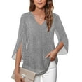 thumbnail image 4 of Nfurl Sparkly Mesh Tops for Women Elegant Ruffle Slit 3/4 Sleeve Party Blouses Dressy V Neck Shiny Glitter Tops Trendy Evening Party Club Clothes Silver XXXXL, 4 of 7