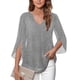 thumbnail image 4 of mfyjkho Tops De Tallas Grandes, Top De Fiesta Transpirable Con Mangas 3/4 Y Escote En V Para Mujer, De Malla De Color Dorado Brillante Y Estampado Floral Tops Y Blusas Para Mujer Xxxxxl, 4 of 7