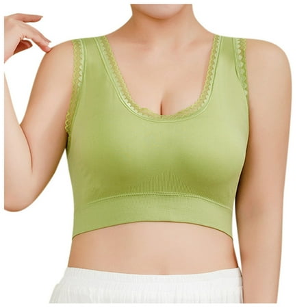Blphud T Shirt Bras for Women Sports Bras for Women Lingerie for Women Seamless Bra Women Women s Solid Color Plus Seamless Lace Trim Sports Running Bra for the Elderly Green One Size