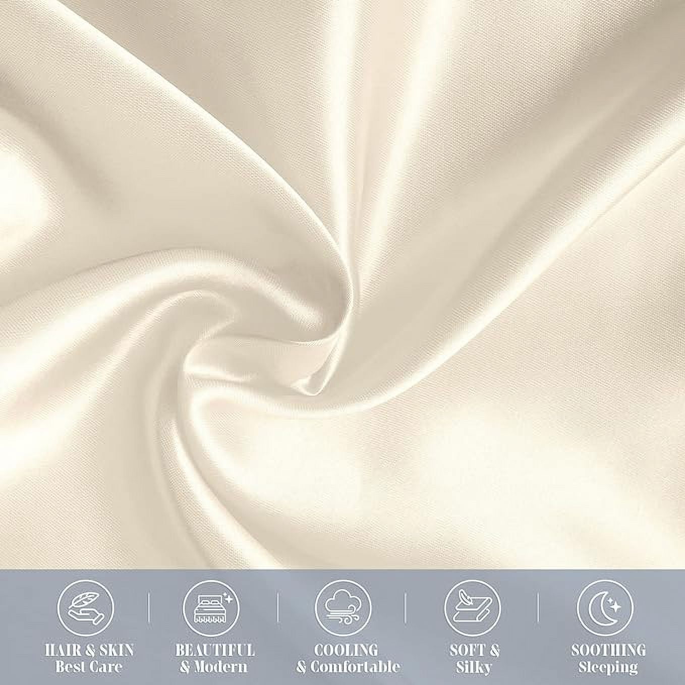 Cooling Viscose Satin Pillowcase 4-Pack Set with Hidden Zipper Closure,Standard/Queen, Cream