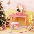 thumbnail image 4 of Costway Kids Vanity Set Princess Vanity Table & Chair Set with Lighted Mirror Pink, 4 of 10
