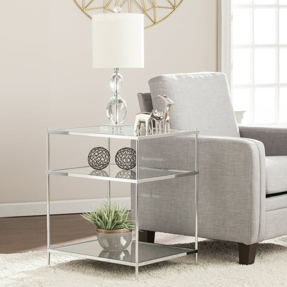 SEI Furniture Knox Iron Metal & Glass Mirrored Side Table in Chrome