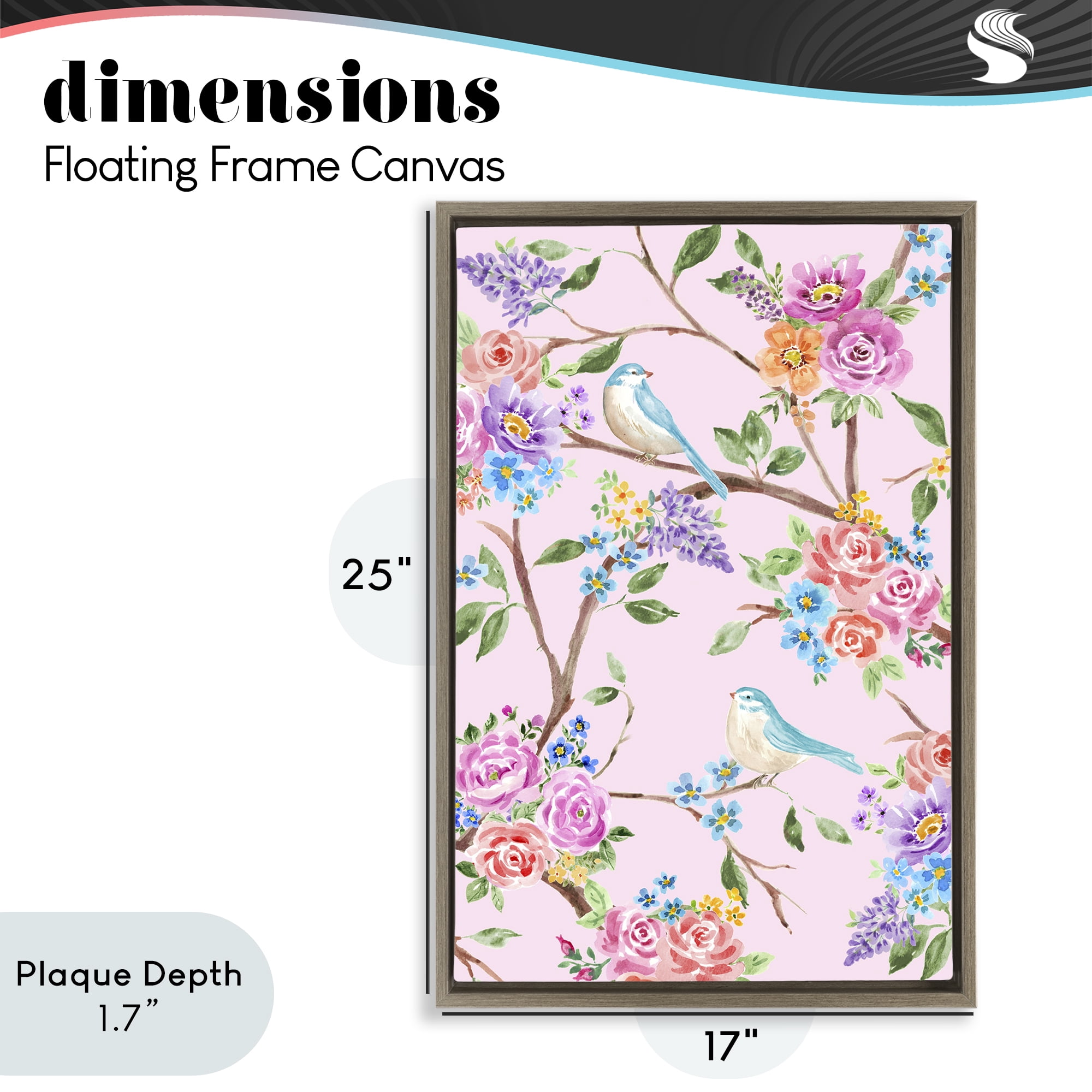 Stupell Industries Pink & Blue Spring Florals Brown Framed Floater Canvas Wall Art, design by Corinne Haig