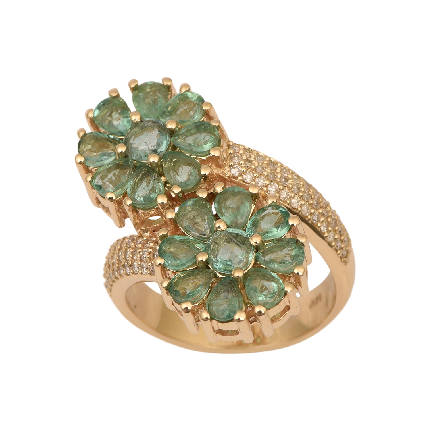 4x3mm Pear Shape Emerald With SI Clarity GH Color Diamond Solid 14K Gold English Antique Style