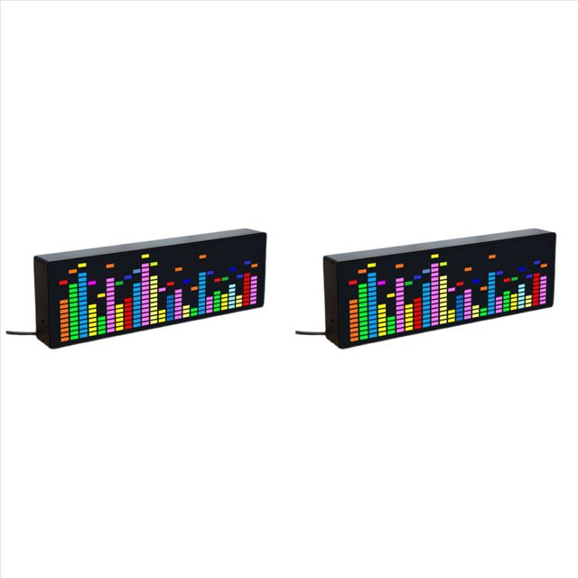 2X LED Music Spectrum Rhythm Lights Voice Sensor 1624 RGB Atmosphere Level Indicator with Clock Display(Wire Control),2 x LED music Spectrum,Black