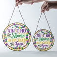 thumbnail image 4 of Mardi Gras No Shame Bead Game Suncatcher Stained Glass Style, UV Printed Glass, Carnival Festival Party Decor, Round, 4 of 9